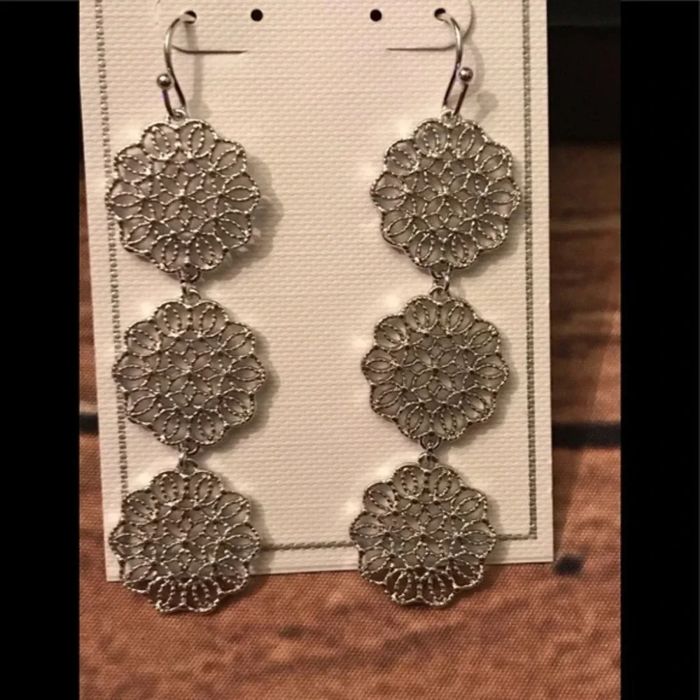 Sterling Forever Filigree Disk Dangle Earrings - Picture 5 of 7